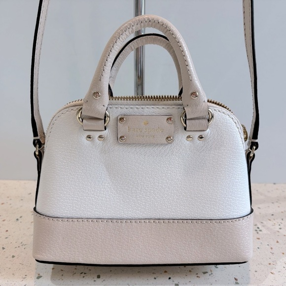 Kate Spade Mini Bag Handbag Crossbody or Carry‎ Satchel Purse White/Tan Leather - Picture 4 of 14